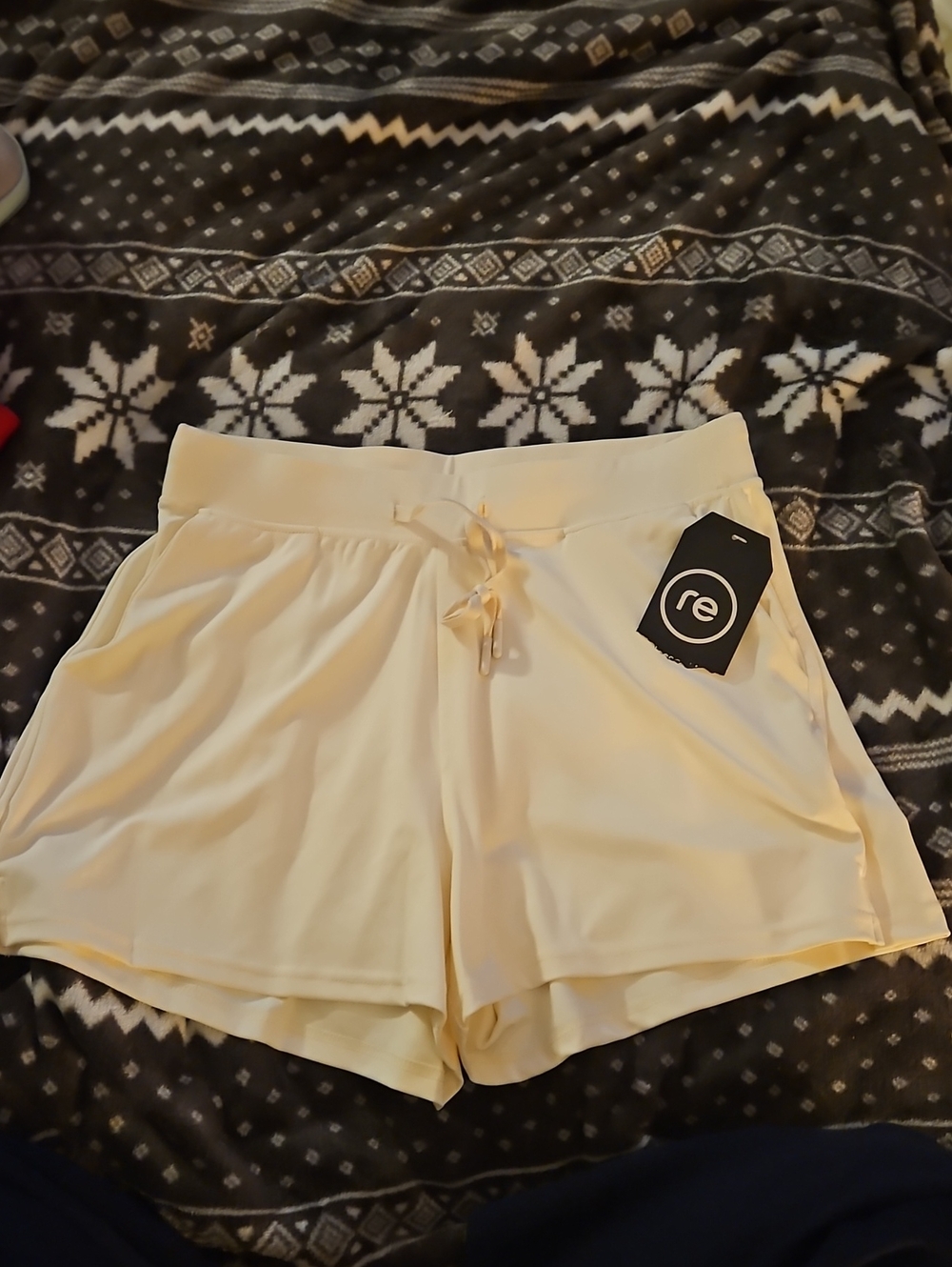 Women's Cream Athletic Drawstring Shorts by re
